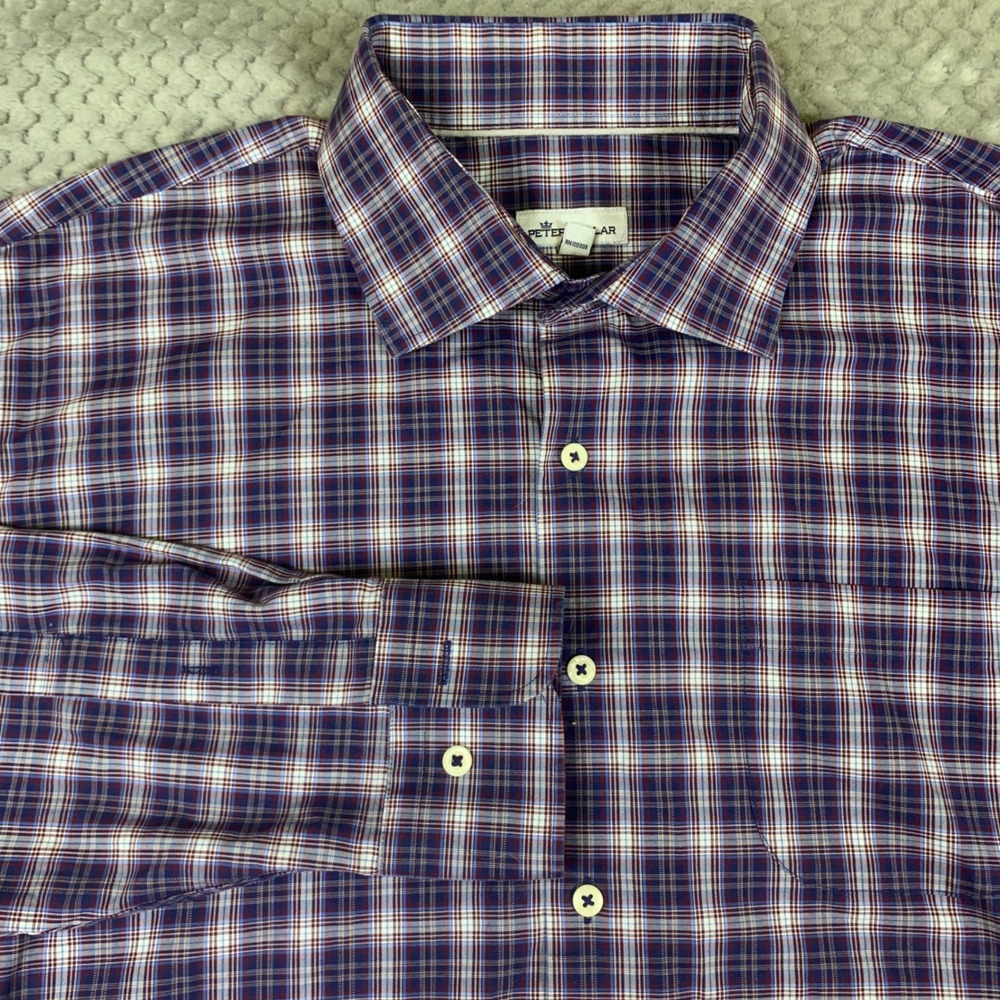 Peter Millar Crown Comfort Plaid Button Down Shirt Mens XL Purple MF19W17CSL